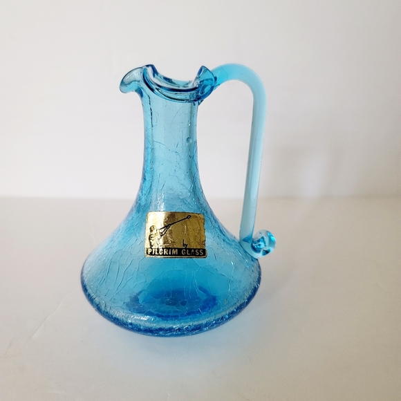 Pilgrim glass Accents Vintage Crackle Glass Bud Vase Pitcher Small